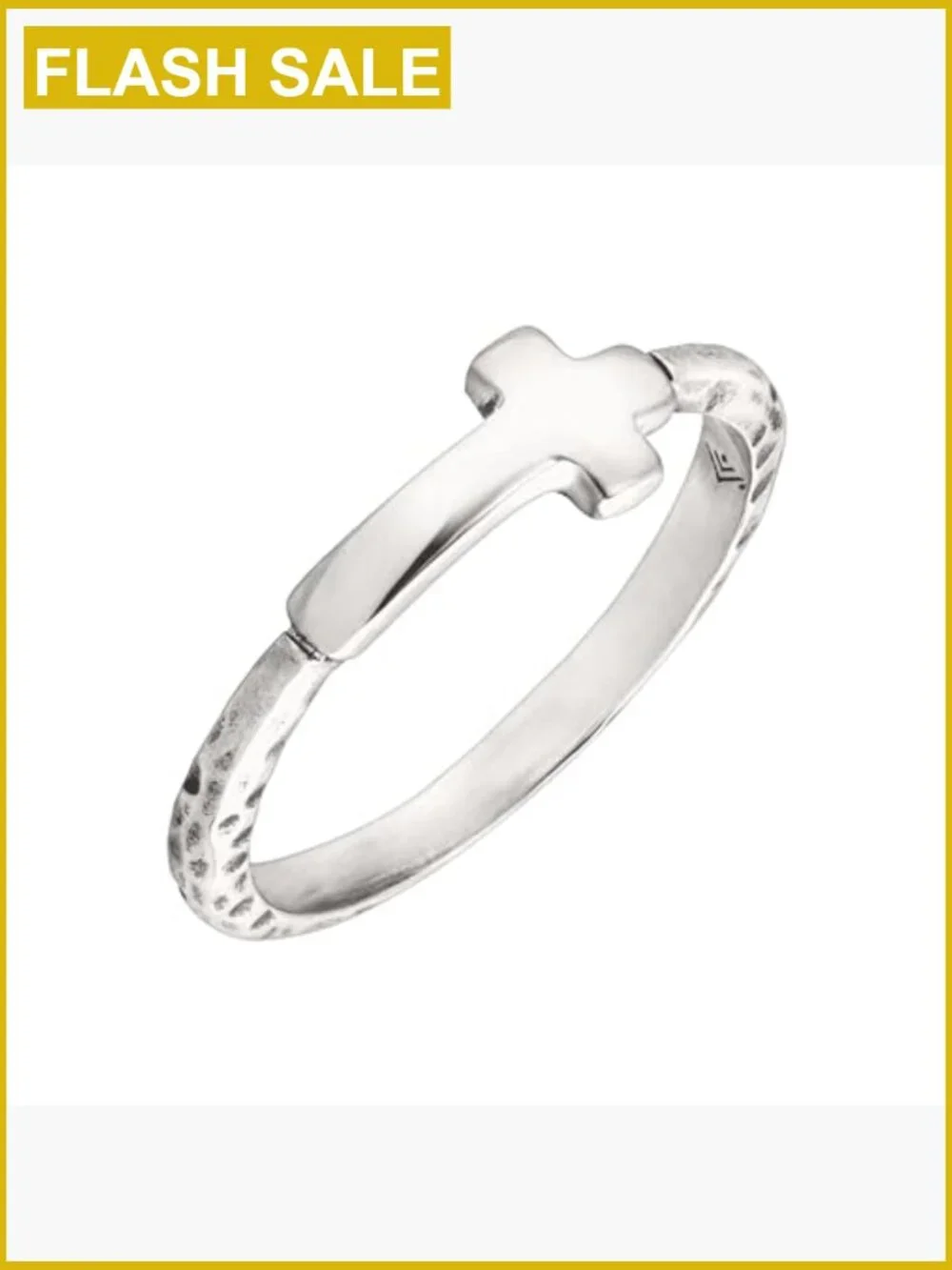 Horizontal Cross Textured Sterling Silver Band Ring